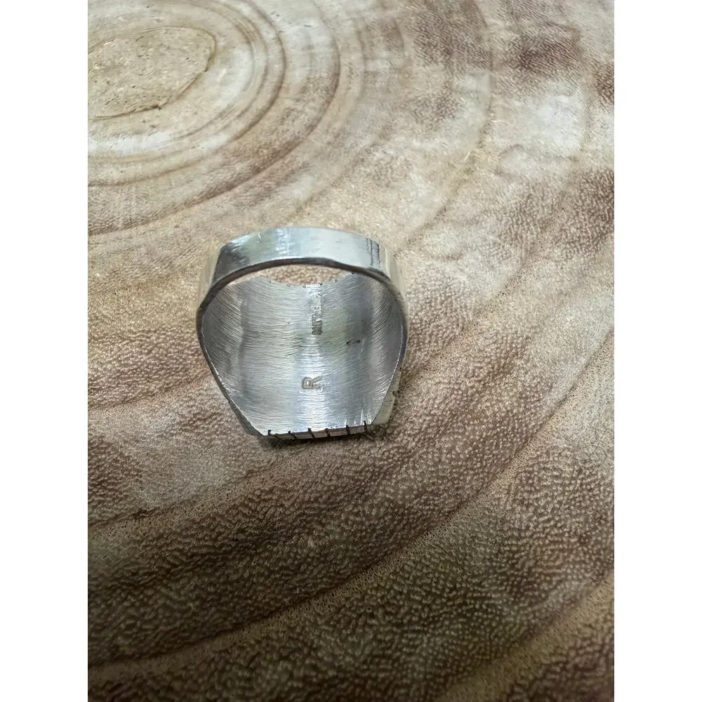 Navajo White Buffalo Turquoise Men's Ring Size 10 Silver  Sterling - Trevor Jack